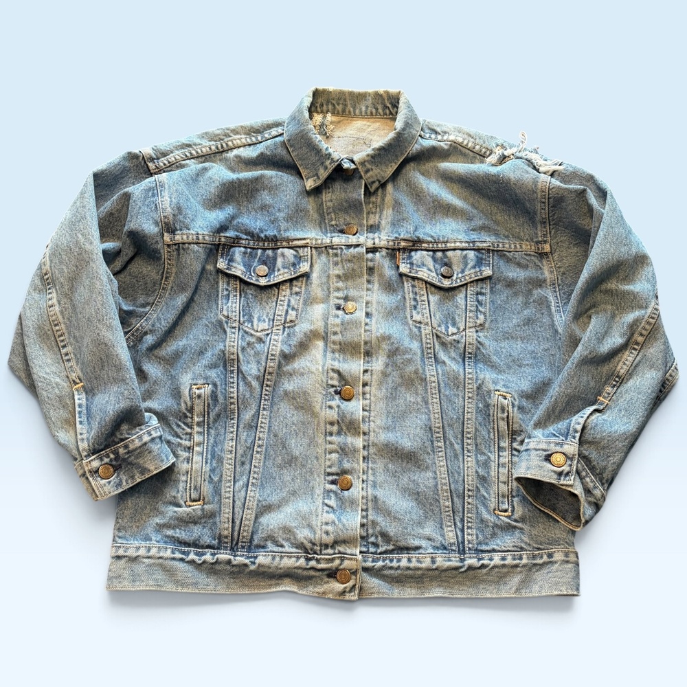 Vintage Levis Jacket Mens Large Blue Denim Made USA Brown Tab 77930 7206